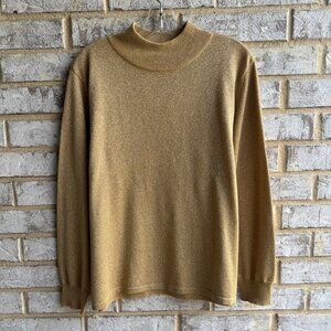 Preston & York Long Sleeve Mockneck Gold Metalic Pullover Sweater Women's Size L